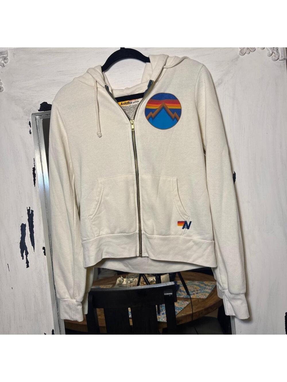 Aviator Nation ALL SEASONS CIRCLE ZIP HOODIE - VINTAGE WHITE Aviator size XS - Picture 2 of 6